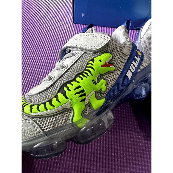 Bull Boys T-Rex US Size 13 Boy Sneakers Dinosaurs Grey Blue Light-Up Velcro NEW - Picture 10 of 16